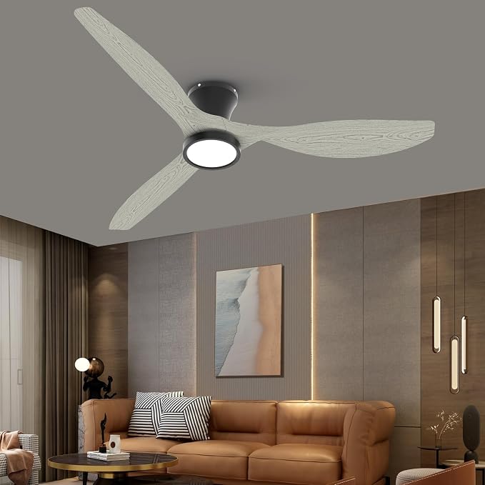 TALOYA 52 Inch Ceiling Fans with Lights Led Remote Control Flush Mount Low Profile for Bedroom Farmhouse Patio Outdoor Living Room Kitchen Dining Room,DC Motor,Reversible,White Oak