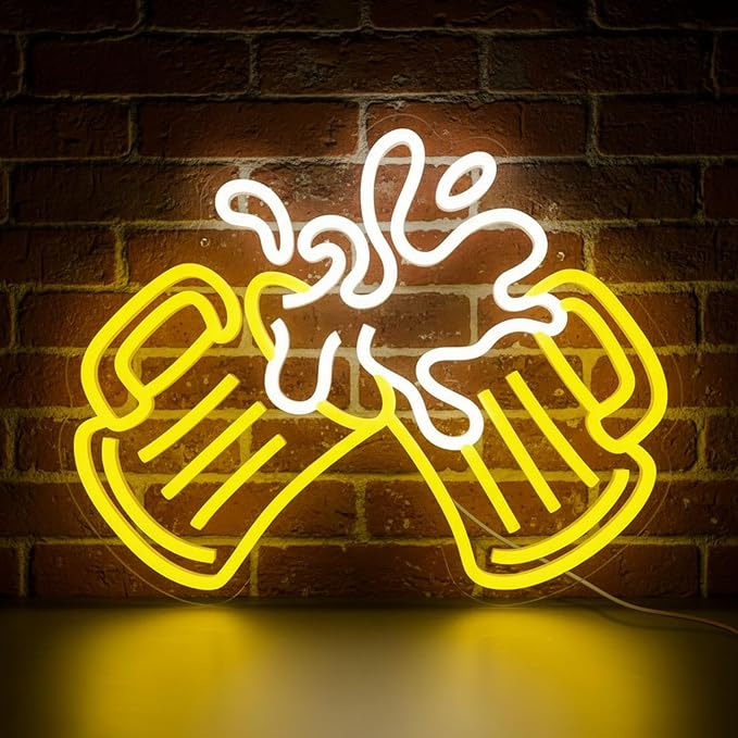 Cheers Beer Neon Sign for Home Bar Pub Man Cave Wall Decor USB Powered | Dimmable Neon Bar Sign with Clinking Beer Mugs Foamy Splash Design for Bar Counter Tavern Brewery Lounge Garage Party Decor