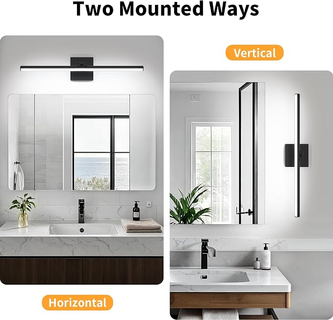 LED Bathroom Vanity Light, Modern Bathroom Light Fixture Over Mirror (Cool White 6000K), Vanity Light Bar with Angle Adjustable, 24 Inch, Black