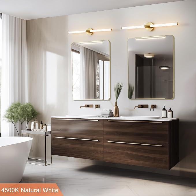 Glod Wall Sconces Set of Two Hardwired LED Vanity Light 31" | Dimmable 5CCT LED Bathroom Light Fixtures, 360° Full Lighting, Modern Vanity Light Bar for Bathroom Mirror