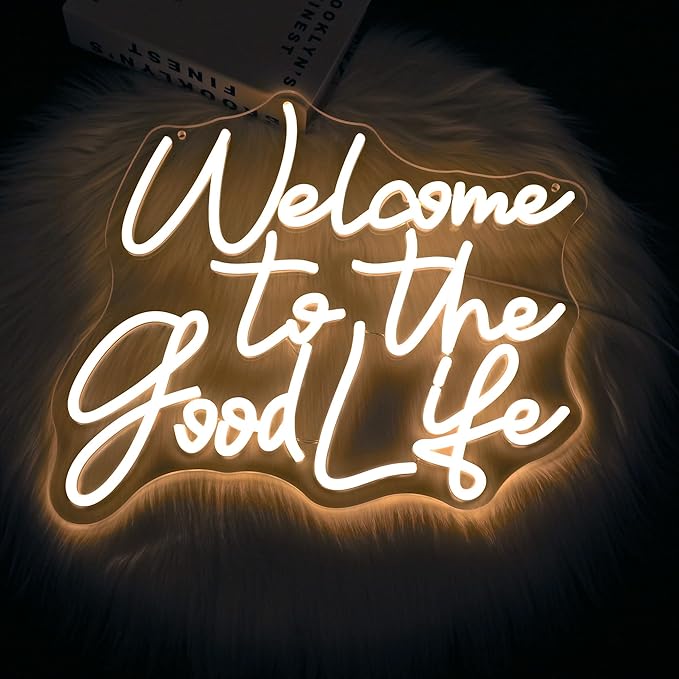 Whfobfe Welcome to The Good Life Neon Sign Led Neon Lights Signs for Wall Decor USB Powered Led for Room Decoration Home Game Room Bar Party Decor