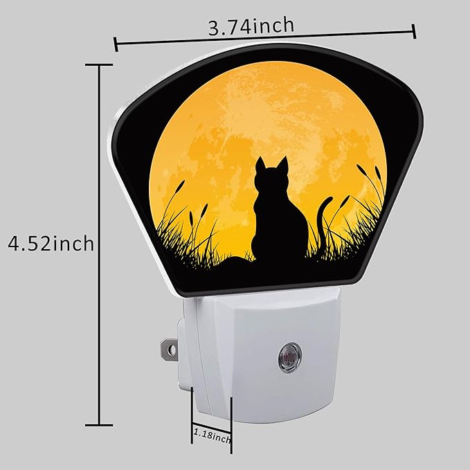 Cat Sitting in Grass Field Night Light for Kids Girls Boys, Full Moon LED Night Light Plug into Wall with Dusk to Dawn Sensor for Bedroom, Hallway, Kitchen, Bathroom, Stairs Decor