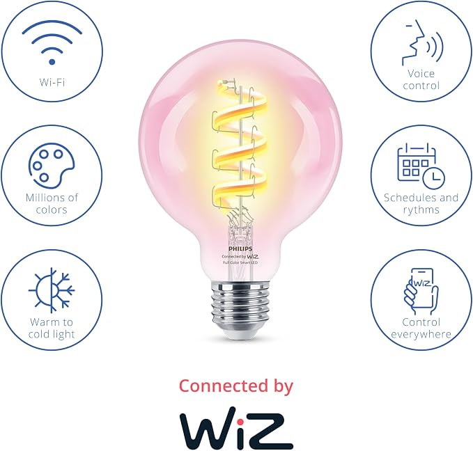 PHILIPS Smart Vintage Amber G25 25W Color Filament LED Smart Bulb 4 Pack - E26 Indoor -Connect to Your Wi-Fi - Control with Voice or App - Powered by WiZ Connected