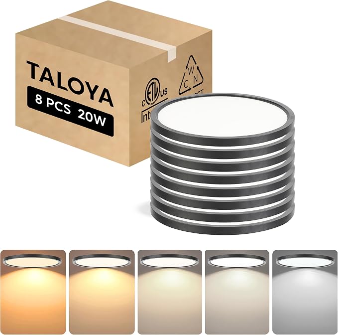 TALOYA 8 Pack 10" LED Ceiling Light Fixture,20W 5CCT Flush Mount,Black | 2000LM,100–240 VAC Input,Low Energy Consumption,Ideal for Bedroom,Living Room,Porch,Hallway,Closet