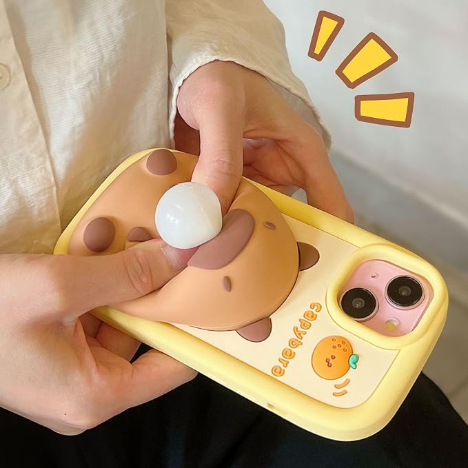 Kawaii Phone Case for iPhone 14 Promax Cute Funny 3D Cartoon Capybara Silicone Protective Case Cover for Women & Girl