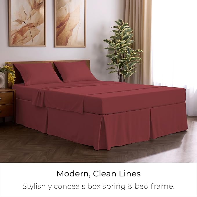 Mellanni Bed Skirt Queen Size - Tailored Drop Bed Skirting | 15-Inch Pleated Dust Ruffle - Hotel Luxury Bedding - Wrinkle, Fade, Stain Resistant - 1 Bedskirt (Queen, Brick Red)