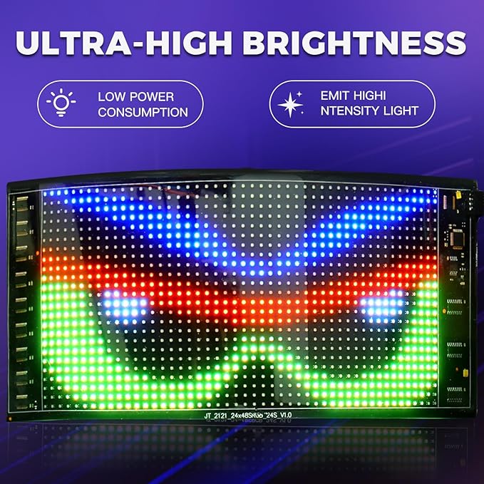Devil Eyes Light for Cars, 10.6"×4.7" Ultra Thin LED Soft Screen Bluetooth APP Control, Dynamic Double Row LED Display Panel, Custom Text Animation Eyes for Car Windshield