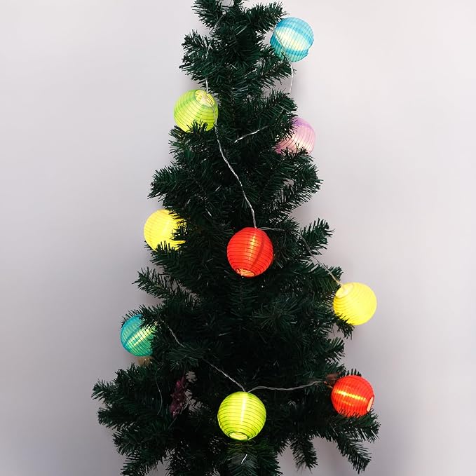 RJZZ Lantern String Lights Multicolor Lantern Lights 9.4Ft Nylon Lanterns with Lights Battery Operated 10 Count Summer String Lights Indoor Outdoor Hanging Lights for Bedroom, Nursery, Patio, Party