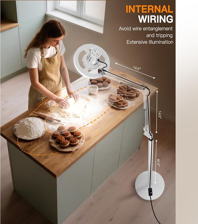 36W Floor Lamp with Flexible Arm, 3 Colors Ring Light with Heavy-Duty Base & Remote, Standing Lamp for Living Room/Workspace/Tattoo/Live Streaming/TikTok/YouTube/Photography