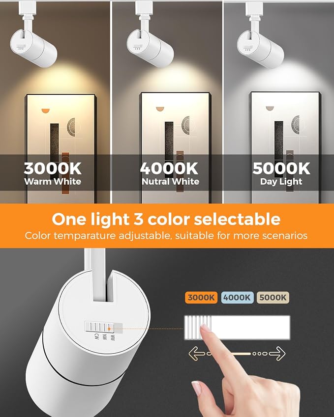 VANoopee 3-Color Zoomable 10W LED Track Lighting Heads H Type, White 4 Pack | Track Light Heads Dimmable Bright Ceiling Spotlight Fixtures Accent Art, 3000K 4000K 5000K Adjustable, CRI90+ 15°-60°, 1000lm