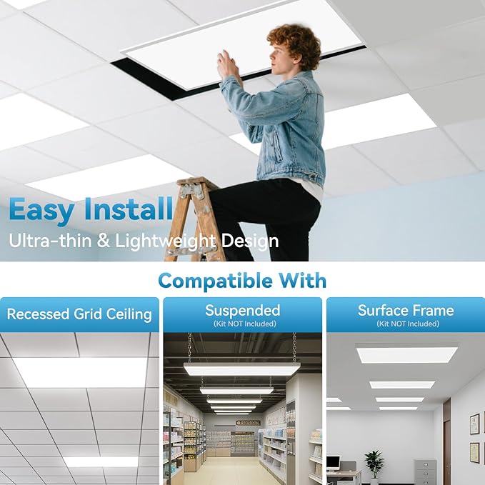 2x4 LED Flat Panel Light Drop Ceiling Office Fixture, 5 CCT 3000K-6500K Adjustable & 5 Wattage Selectable,0-10V Dimmable, 2X4 LED Flush Mount Ceiling Light, ETL Listed 32Pack