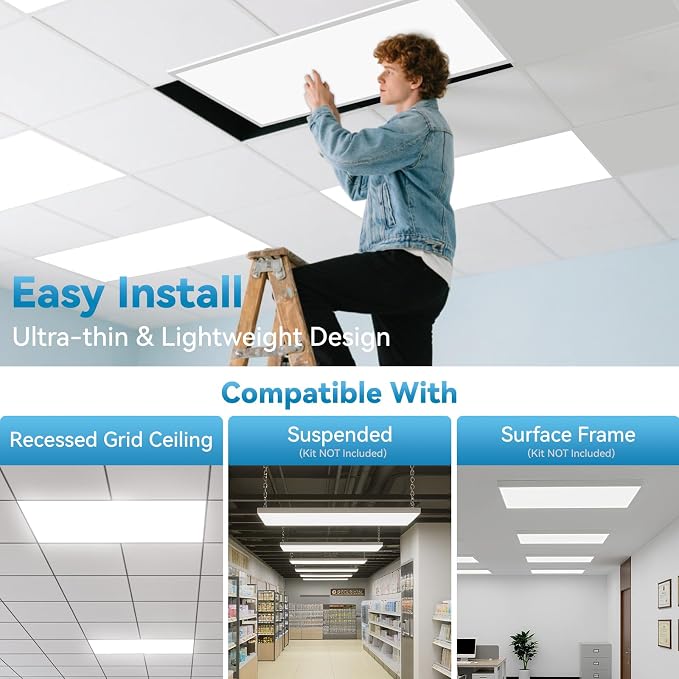 2x4 LED Flat Panel Light Drop Ceiling Office Fixture, 5 CCT 3000K-6500K Adjustable & 5 Wattage Selectable,0-10V Dimmable, 2X4 LED Flush Mount Ceiling Light, ETL Listed 16Pack