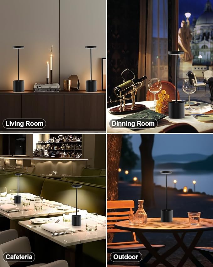 Swinerton Black Cordless Table Lamp, Rechargeable 5000mAh Battery Powered Wireless Table Light, 3 Color Dimmable Lighting, Patio Outdoor Table Lamp, Bedside Night Lamp, Ambient Light for Dining
