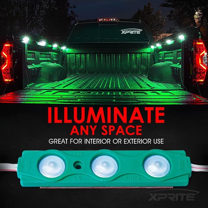 Xprite Green LED Truck Bed Light Kits with On/Off Switch, for Pickup Exterior Interior Lights Strips, Footwells, Running Boards, Cargo, Under Car, Tonneau Cover, Rail Rock Lighting - 8 PCs