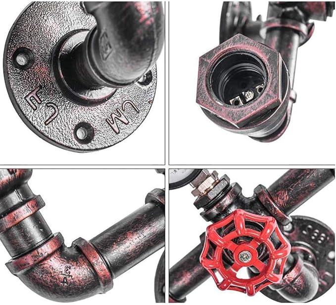 MQ Water Pipe Wall Sconces Lamp, Steampunk Fixtures 2 Lights Wall Mount E26 Socket Vintage Rustic Wall Light for Bathroom Hallway Basement Copper Color