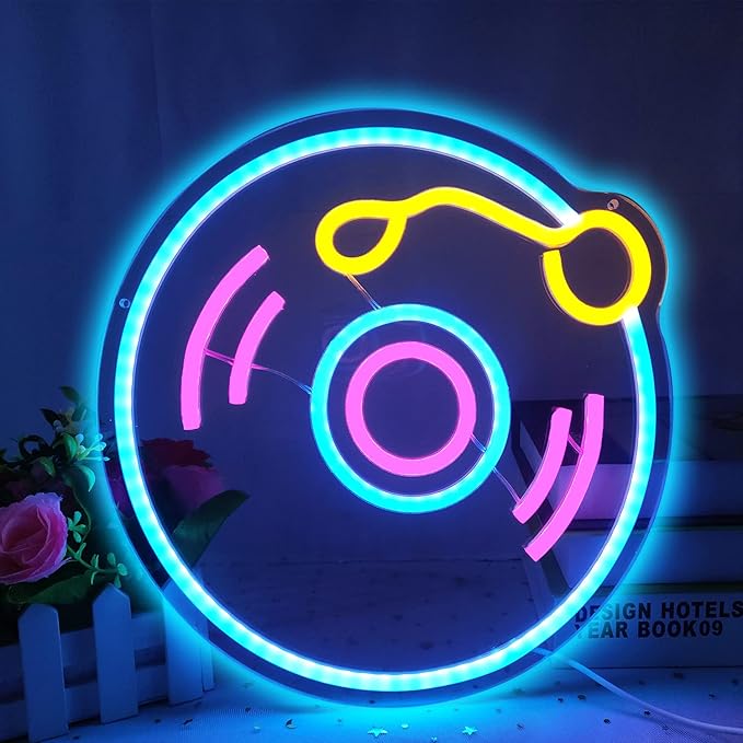 Record Neon Sign Dimmable Music Neon Light for Wall Decor - Player Live Music Art Sign for Bedroom, Bar, Birthday, Christmas, Hotel, Recording Studio - 12in