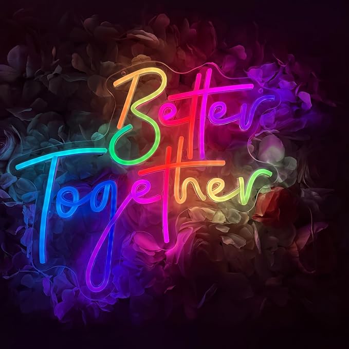 Ulalaza RGB & Color Flow Effect Better Together LED Neon Sign with Remote Control Music Sync Timer Setting LED Acrylic Light for Wall Party Décor Bedroom Bar Wedding Home Birthday USB Powered