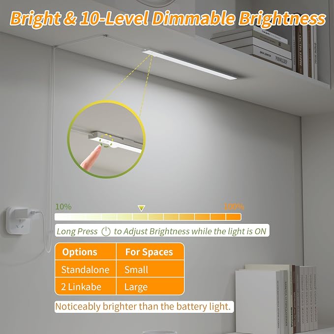 USB Plug-in Motion Sensor Light, Night/Day/ON Modes, Bright&Dimmable | 2-Row LED, 14" Under Cabinet Lighting Indoor for Kitchen, Cabinet, Closet - 3000K Warm White, 1-Bar