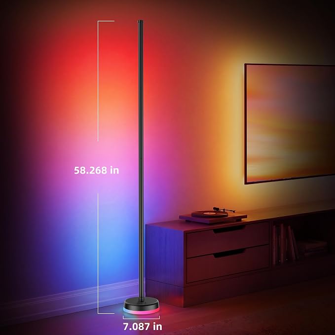 AOC Corner Floor Lamp, RGBICWW LED Floor Lamp with Glowing Base, Music Sync | App & Remote Control, 160 Million Colors, 68+ Scenes Color Changing, Ambient Lighting for Bedroom Living Room Home Office