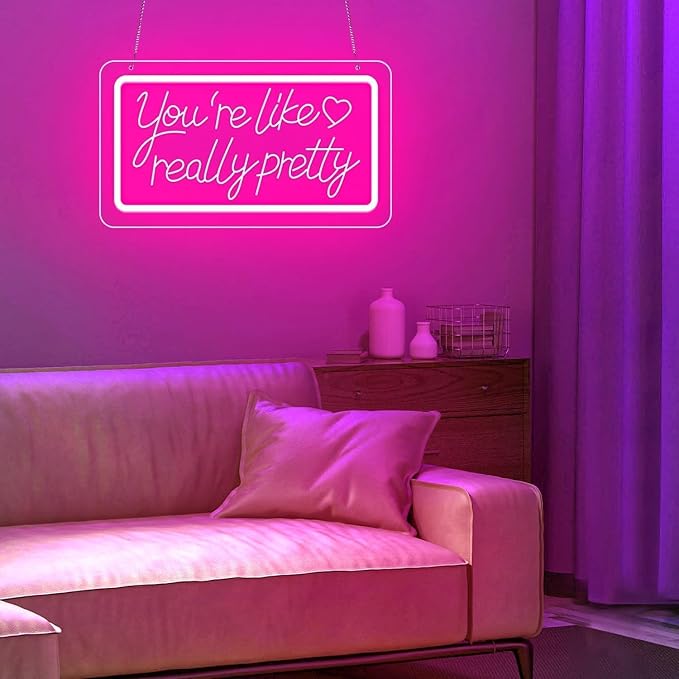 You’re Like Really Pretty Neon Sign – Pink LED Neon Light Wall Decor, 3D Art Carving, Dimmable USB Powered Night Light for Bedroom, Aesthetic Wall Decor, Christmas & Birthday Gift