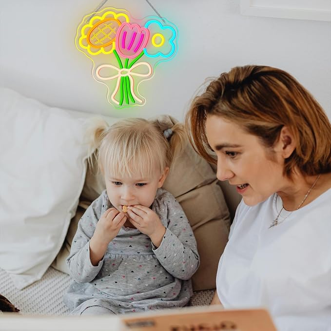 Bouquet LED Neon Sign Colorful Art Flower Light for Home Wall Decoration | 12.59IN*12.59IN,Five level brightness adjustment,USB power,For Bar,Club,Pub,Living room,Bedroom,Restaurant,Beach Bungalow