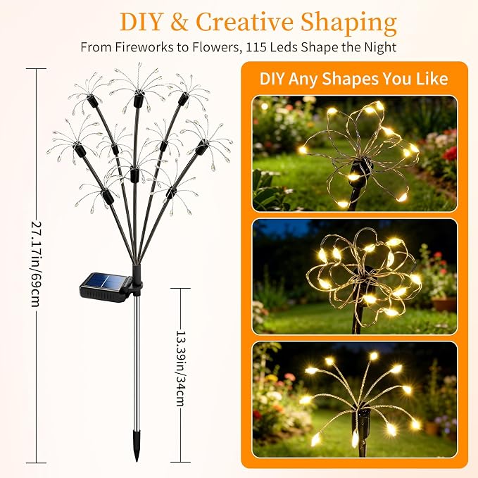 Solar Garden Lights Outdoor, 8 Pack 2-Layer Swaying Fairy Firework Lights | Waterproof Starburst Flower Light, Garden Decor for Yard Patio Pathway Lawn, Gardening Gifts for Women Mom Grandma Christmas