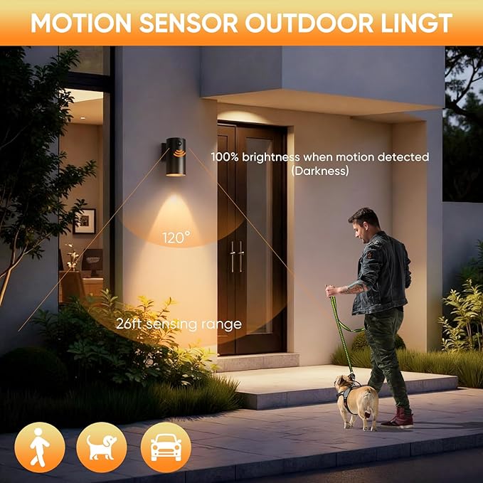 QQCherry LED Modern Outdoor Wall Light, Motion Sensor Outdoor Lights, Aluminum Outdoor Porch Sconce for House, Patio, Garage, Doorway & Entryway - Stylish Waterproof Exterior Lighting for Outside