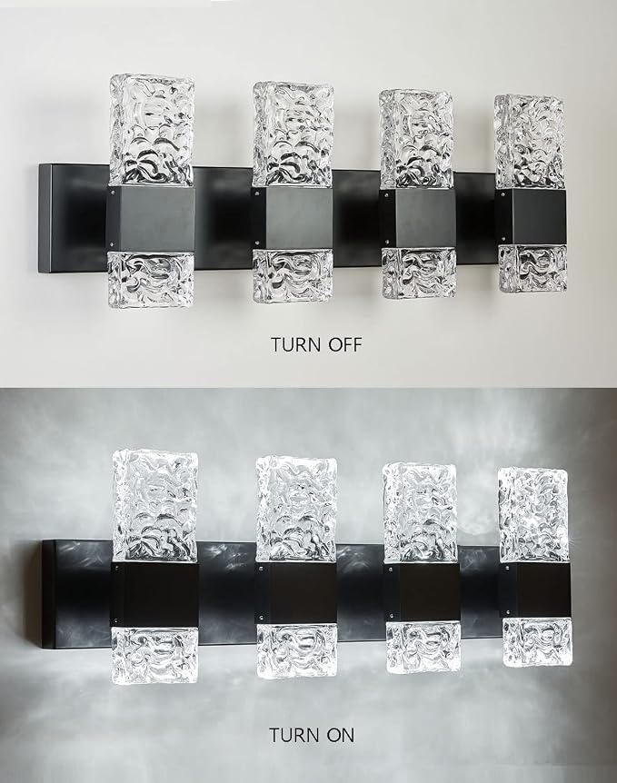 Black Bathroom Light Fixtures Crystal Bathroom Vanity 4 Light Over Mirror Modern LED Wall Light ，6000K Cool Light，40 Watts