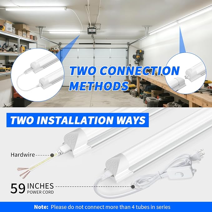 JESLED LED Shop Lights 4FT with Remote, 45W 5400LM Dimmable ETL 6 Pack | 3000K-7000K Adjustable Color Temperature, Linkable Garage Light for Workshop, Basement, Workbench
