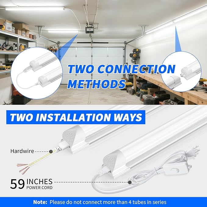 JESLED LED Shop Lights 4FT with Remote, 45W 5400LM Dimmable ETL 4 Pack | 3000K-7000K Adjustable Color Temperature, Linkable Garage Light for Workshop, Basement, Workbench