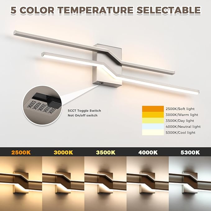 31.5 Inch Vnaity Lighting Led Bathroom Lights Over Mirror Brushed Nickel Dimmable 5CCT 32W Modern Bath Vanity Lights Bar Wall Sconces
