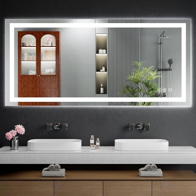 24"x60" LED Bathroom Mirror with Lights, Anti-Fog, Backlit+Frontlit | CRI 95, Stepless Dimmable, 3 Colors Lighting, Shatterproof Tempered Glass, HD Reflection, Memory, (Horizontal/Vertical)