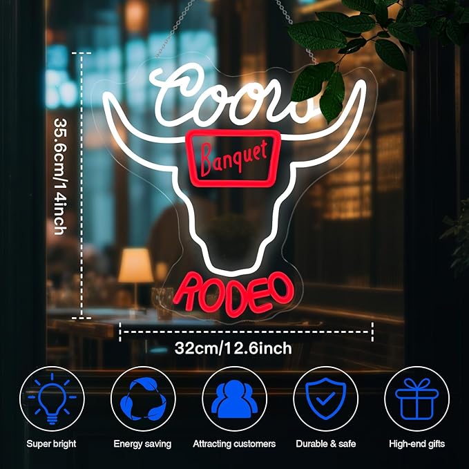 Western Decor Beer Neon Sign - 10 Brightness Adjustments Usb Powered, Neon Beer Signs, Sign Beer, Bar Club Bull Led Wall Decor, Cow Skull Light, White Red