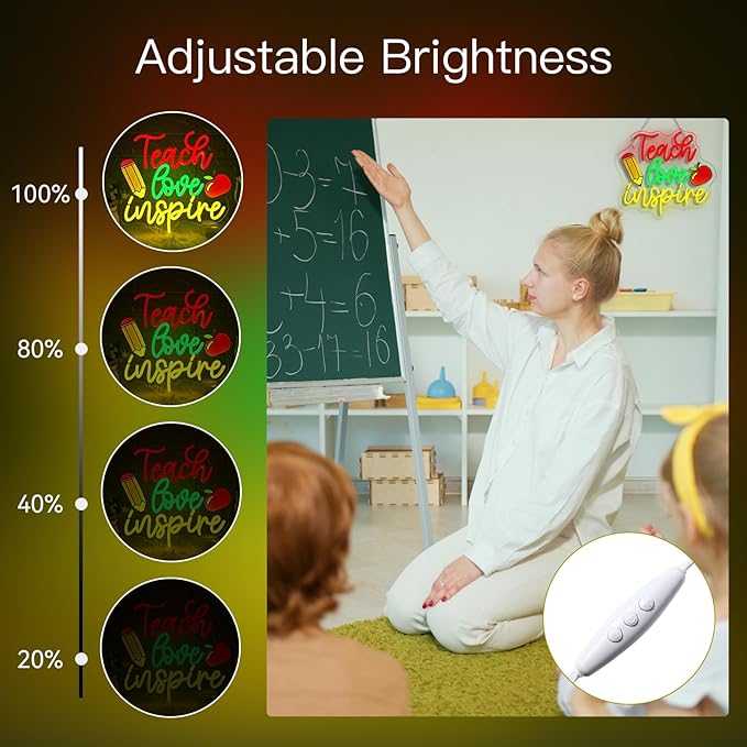 WLHOPE Teach Love Inspire Neon Sign Led Signs for Classroom Wall Decor Neon Lights Acrylic Board Sign for Study Room Bedroom Teacher'S Day Gift Decoration