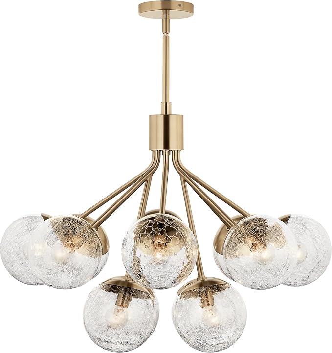 Kichler Silvarious 12-Light Convertible Chandelier, Soft Modern Light with Clear Crackled Glass in Champagne Bronze, for Dining Room, Living Room, Bedroom or Foyer (22.25" x 30"), 52701CPZ
