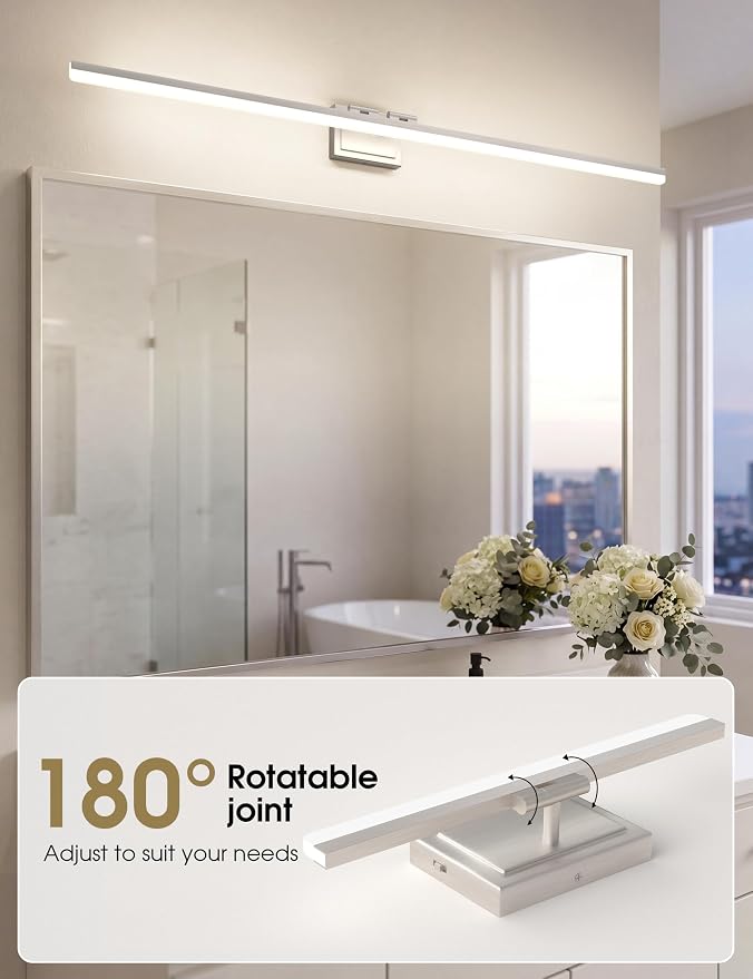 VOLISUN Modern Bathroom Vanity Light 55 inch, 45W Dimmable 5CCT Led Bathroom Light Fixture Over Mirror, Brushed Nickel Bar Vanity Light for Bathrooms Mirror Cabinets Bedroom
