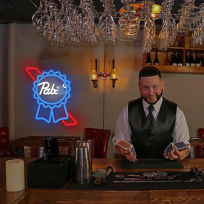 Beer Neon Sign Dimmable Bar Neon Light for Man Cave Blue Lights up Sign for Home Bar Bedroom Shop Club Pub Bistro