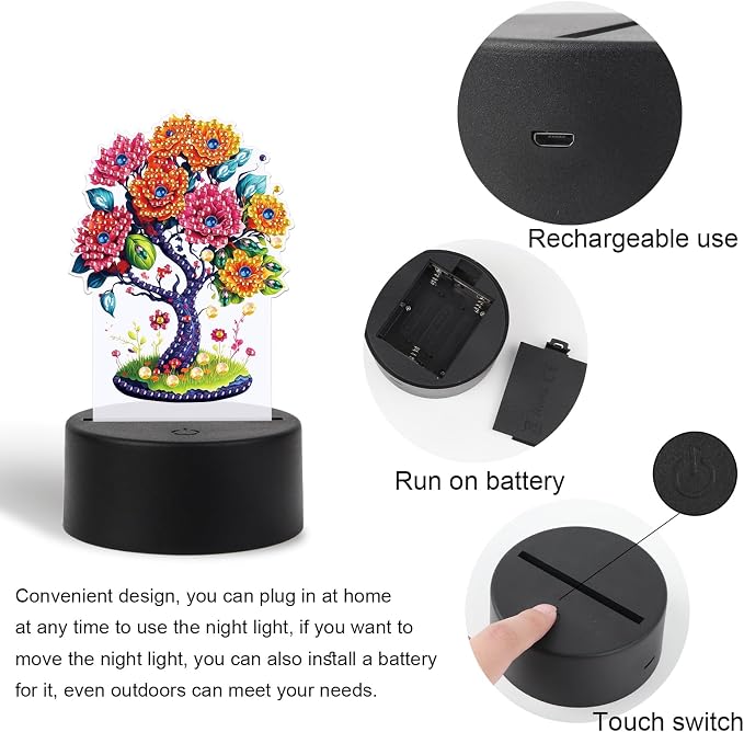 JISHSHAY Diamond Painting Night Light Diamond Art Table Lamps Gem Art LED Lights Gem Painting Desk Lamp Mosaic Kits for Adults DIY Kits for Adults Paint by Numbers Special Shape Tree of Life