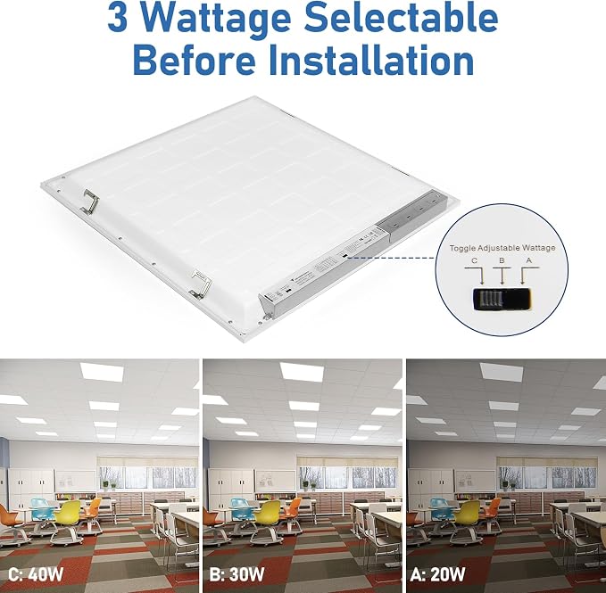 CycevSun 4-Pack 2x2 LED Flat Panel Light Drop Ceiling, 0-10V Dimmable | 40W, 4400LM, 3CCT 3000K/4000K/5000K Selectable, 100-277V, ETL Listed, Office, Commercial, Classroom