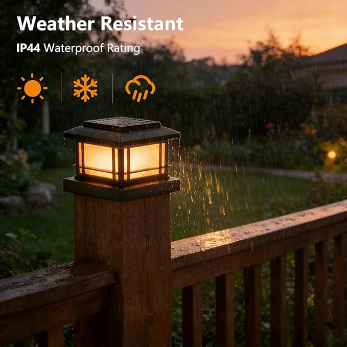 8 Pack 4x4 Post Solar Lights Outdoor with Flickering Flame, Fence Post Solar Lights Fit for 3.5x3.5 4x4 Wooden Vinyl Posts, Waterproof Solar Lights for Deck, Fence, Patio, Yard Decor (Black)