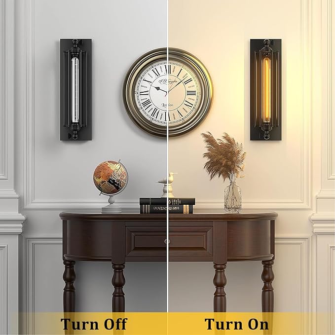 Licperron Sconces Wall Lighting, Industrial Black Wall Sconces Antique Wall Light Fixtures for Bedside, Bar, Restaurant, Hallway, Indoor&Outdoor Decor, E26 & E27 Bar Lights, UL Approval, 2 Pack