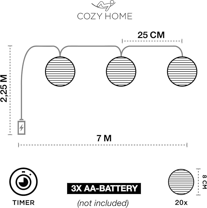 CozyHome outdoor battery operated lights + remote | battery lights | 20 LED string lights outdoor led string lights | outdoor lights for patio lights string | string lights outdoor waterproof lantern