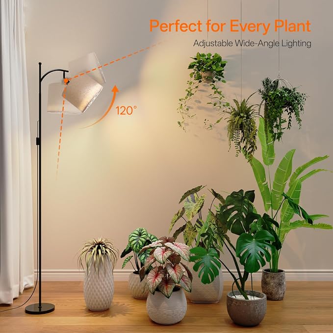 70.8in Tall Grow Light with Stand, Standing Plant Light with Timer | 25W 3000K Non-Dimmable, Full Spectrum LED Grow Lamp for Plant Growth, Flexible Adjustable Angle