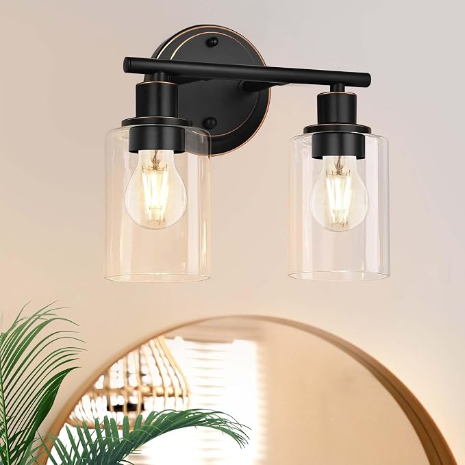 Oil Rubbed Bronze 2-Light Modern Vanity Light for Bathroom - 2-Light Oil Rubbed Bronze Bathroom Vanity Light Fixture, 2-Bulb Wall Sconce Over Sink