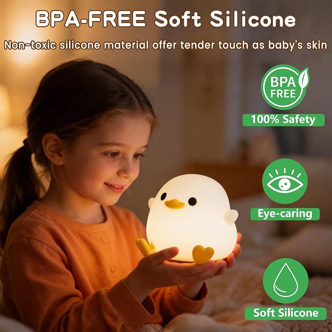 FAMIDUO Duck Night Light, Squishy Silicone Bedside Light for Baby Nursery | BPA-Free Silicone,Dimmable,20min Timer,Rechargeable Touch Light , Cute DoDo Ducky Lamp, Boys Girls Room Decor, Gift for Kids