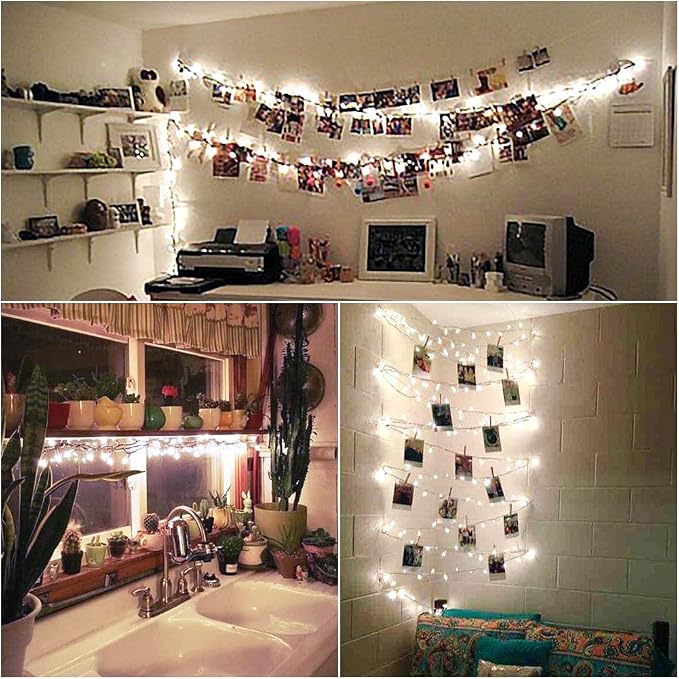 33FT 100 LED Cool White Christmas Fairy Twinkle String Lights Indoor | 8 Modes with Memory, Connectable, IP65 Waterproof, Transparent Wire, Up to 5 Sets, Widely use for Classroom, Bedroom, dorm
