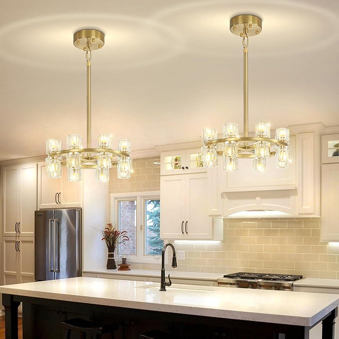 D16 Small Wagon Wheel Chandeliers 16-Lights Gold Round Chandelier Pendant Light for Kitchen Island Crystal Chandeliers for Dining Room,Living Room