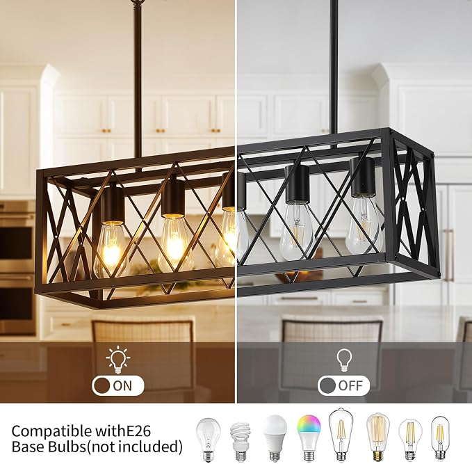 KEESFU Black 5-Light Farmhouse Chandelier for Kitchen Island Lighting | Farmhouse Light Fixtures with Adjustable Height; Dining Room Light Fixture for Table, Foyer & Over Sink;E26 Base