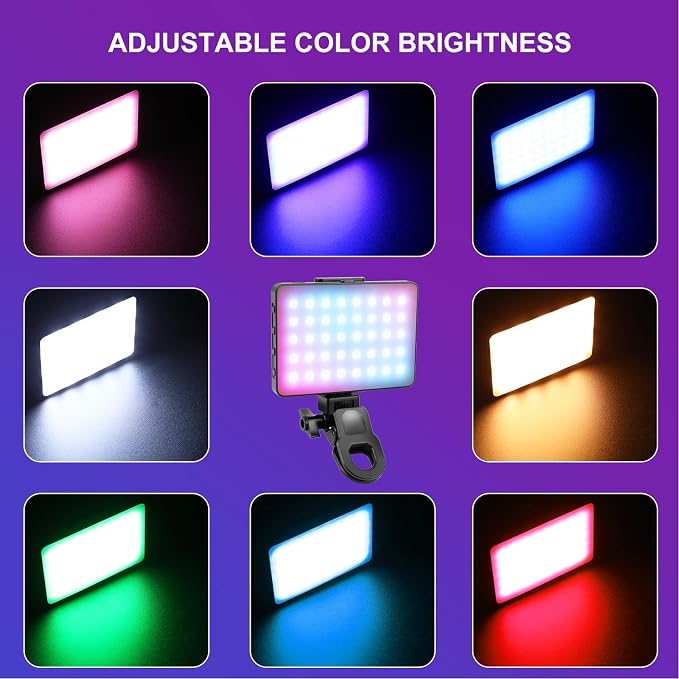 PULUZ RGB Selfie Light, 360° Full Color Camera Light with Clip and Cold Shoe, 2500-9000K LED 20 Effects 1500mAh Rechargeable Video Light for Vlogging, Photography, TikTok, Content Creator