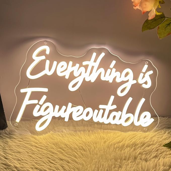 Everything is Figureoutable Neon Sign Dimmable Led Neon Lights for Wall Decor USB Inspirational Word Neon Light Up Signs for Office Bedroom Home Bar Study Room Wedding Birthday Party Teens Girls Gifts